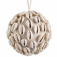 3.5" Round Natural Cowrie Sea Shells Orb Ornament