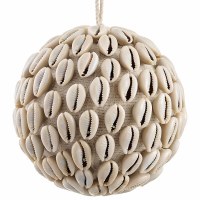 4" Round Natural Cowrie Sea Shells Orb Ornament