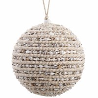 6" Round Natural Tiny Sea Shells and Twine Orb Ornament