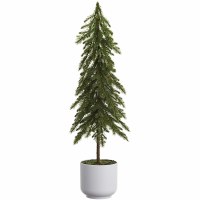 23" Faux Green Pine Tree in a White Cement Pot