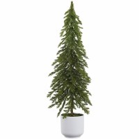 28" Faux Green Pine Tree in a White Cement Pot