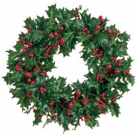 22" Round Faux Red and Green Holly Wreath