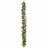 6' Faux Red and Green Holly Garland