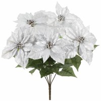 21" Faux Silver Poinsettia Bush