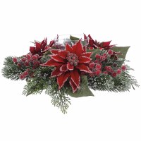 16" Faux Red Iced Poinsettia Glass Hurricane Centerpiece