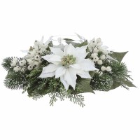 16" Faux White Iced Poinsettia Glass Hurricane Centerpiece