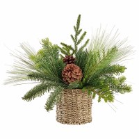 15" Faux Green Pine Mix in a Basket
