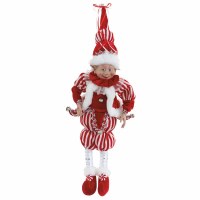 26" Red and White Elf Wearing a Striped Outfit Figurine