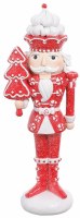 10" Red and White Polyresin Nutcracker Holding a Tree Figurine