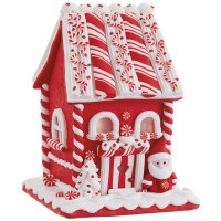 8" LED Red and White Gingerbread House