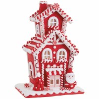 11" LED Red and White Gingerbread House
