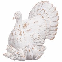 6" Distressed White Polyresin Turkey Fall & Thanksgiving Statue