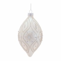 5" White Glitter and Bling Glass Ornament