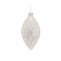 5" White Glitter and Bling Glass Ornament