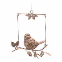 6" Distressed Gold Bird on a Swing Polyresin Ornament