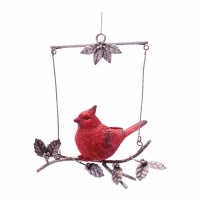 7" Red Cardinal on a Swing Polyresin Ornament