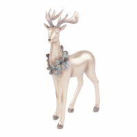 11" Gold Polyresin Reindeer Standing Wearing a Green Wreath Figurine