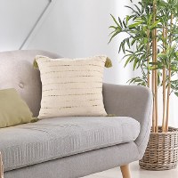 20" Sq Green Dots Decorative Pillow With Tassles