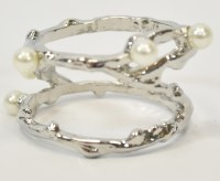 Silver Toned Cuff With Faux Pearls Napkin Ring