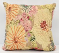 18" Sq Multicolor Triple Flower Decorative Botanical Pillow