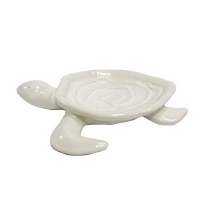 9" White Ceramic Coastal Sea Turtle Ring Dish