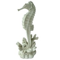18" Distressed White Polyresin Coastal Seahorse Statue