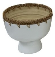 10" Round White Bamboo Footed Bowl