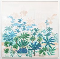 48" Sq Palm Tree Foresr Coastal Canvas in a White Frame