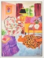 32" x 24" Cat in a Room Scene Canvas in a White Frame