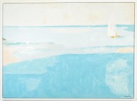 44" x 59" Sailboat on Blue Water Coastal Canvas in a White Frame