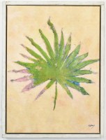 32" x 24" Olive Palmetto Palm Frond Coastal Canvas in a White Washed Wood Frame