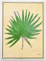 32" x 24" Green Palmetto Palm Frond Coastal Canvas in a White Washed Wood Frame