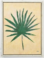 32" x 24" Dark Green Palmetto Palm Frond Coastal Canvas in a White Washed Wood Frame