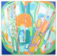 48" Sq Multicolor Abstract Canvas in a White Frame