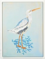 32" x 24" Blue Heron 2 Coastal Canvas in a White Frame