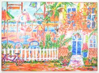 44" x 59" Tropical House with a Fence Canvas in a White Frame