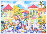 44" x 59" Naples Street Scene Coastal Canvas in a White Frame