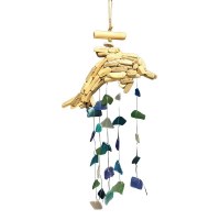 16" Dolphin Wood and Glass Wind Chime