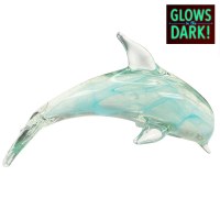 6" Clear and Aqua Glow In Dark Glass Dolphin