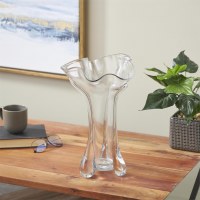 16" Clear Fluted Glass Decorative Vase