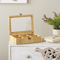 9" x 12" Rattan Six Compartment Decorative Box With a Glass Top