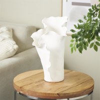 16" White Ruffle Ceramic Vase