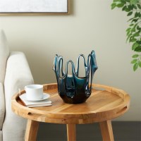 10" x 9" Blue and Clear Loop Glass Decorative Bowl