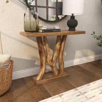 32" x 36" Brown Teak Trunk Console Table