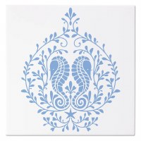 8" Sq Twp Blue Seahorses Ceramic Trivet