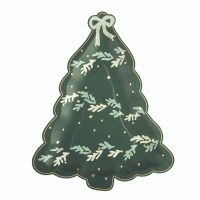 Pack of Eight 13" x 10" Dark Green Christmas Tree Shape Paper Plates