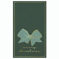 8" x 4" Dark Green "Merry Christmas" Bow Guest Towels