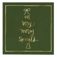 5" Square Dark Green "In My Merry Spirits" Christmas Beverage Napkins
