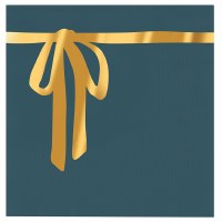 5" Square Navy and Gold Bow Christmas Bevergae Napkins