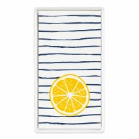 8" x 5" Lemon and Navy Stripes Guest Towels With a Ceramic Holder